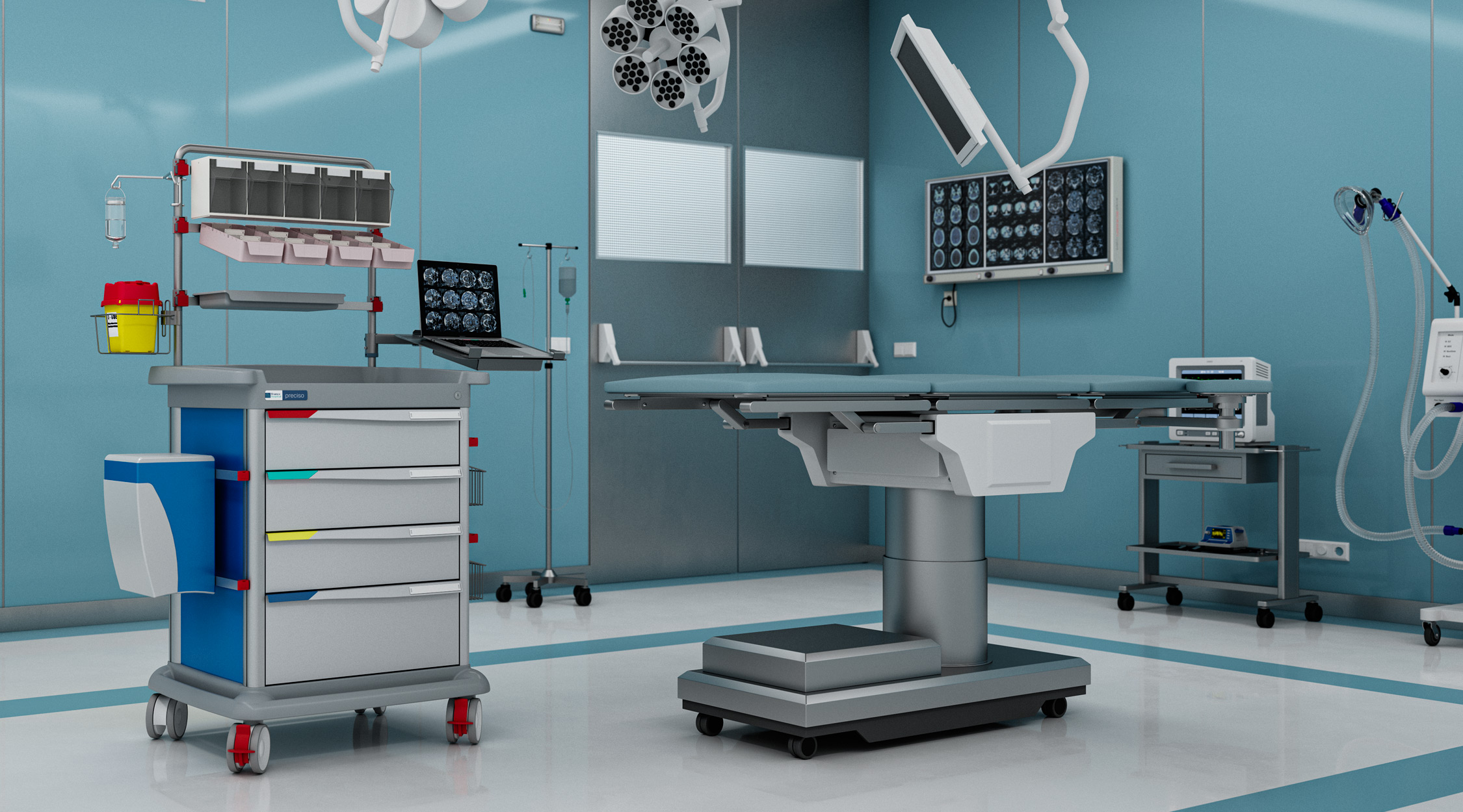 Preciso anaesthesia trolley in an operating room