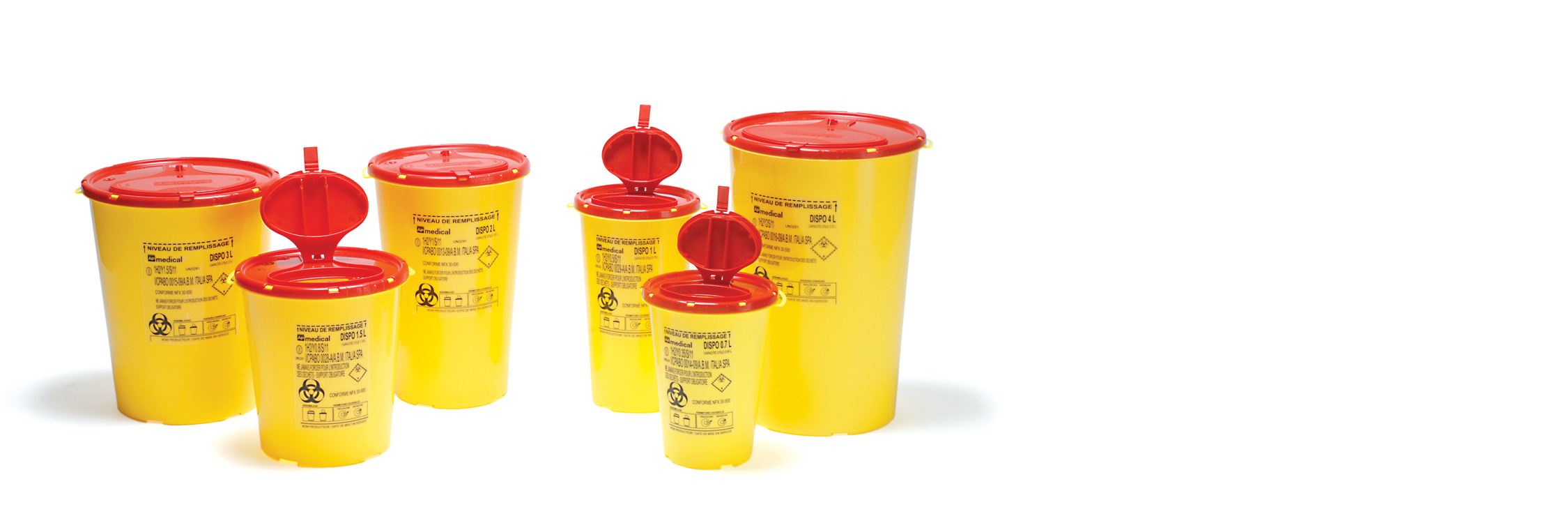 Group of disposable containers for sharp, cutting and contaminated waste