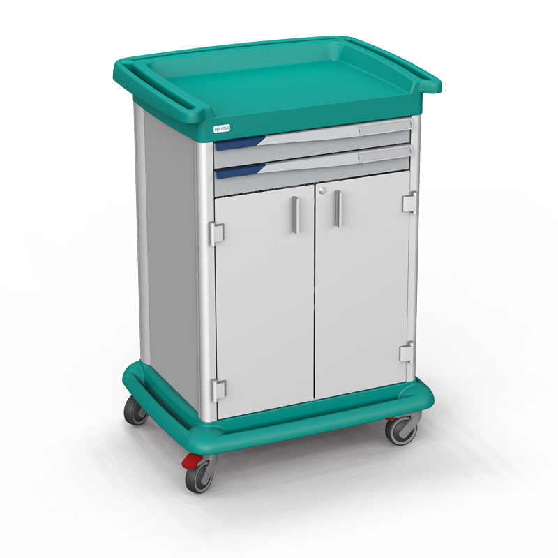 Essential patient hygiene and linen trolley with drawers and doors