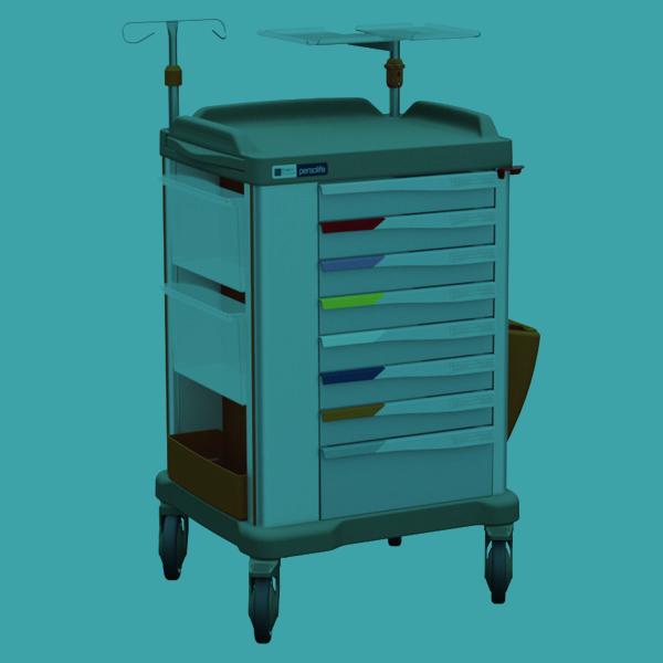 Emergency trolleys with colour coded drawers