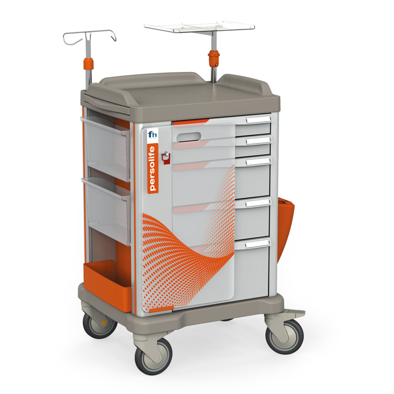 Persolife emergency trolley (or crash cart) mid-size with frontal cardiac massage board