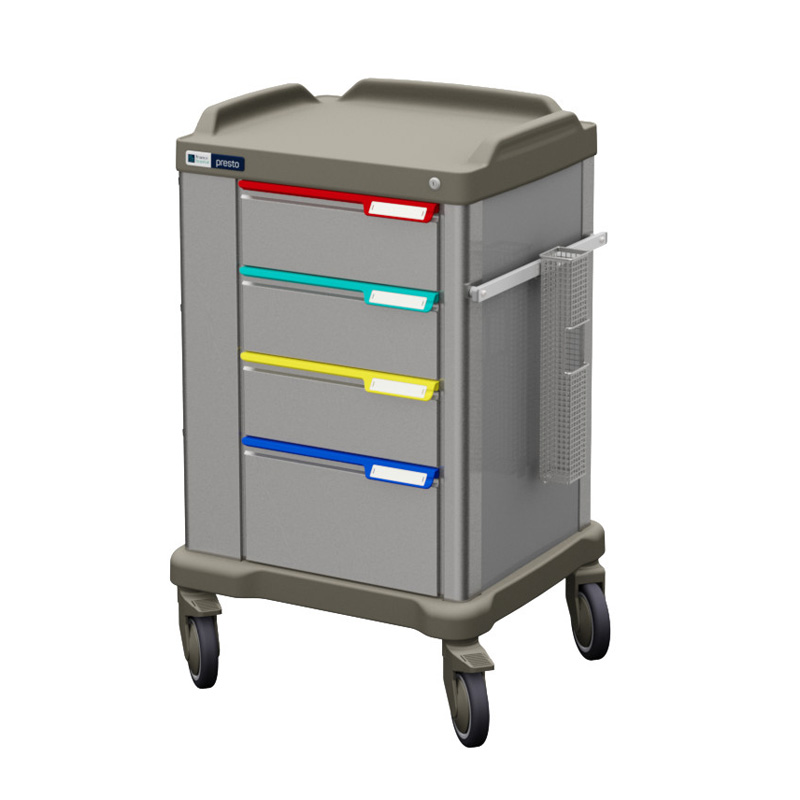 Presto medium therapy trolley entirely made in stainless steel with catheters holder on the right side