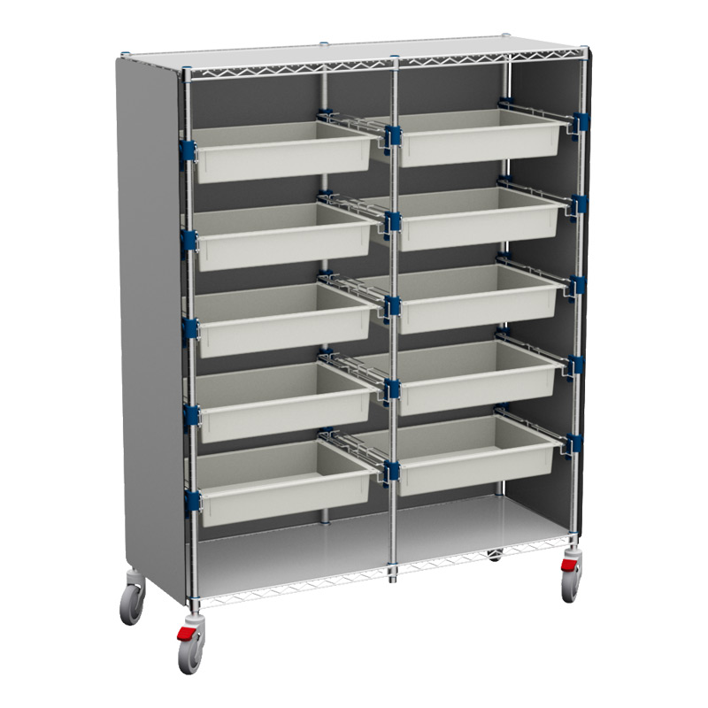 MOSYS-ISO an ISO 600x400 shelving on wheels with Alupanel enclosure