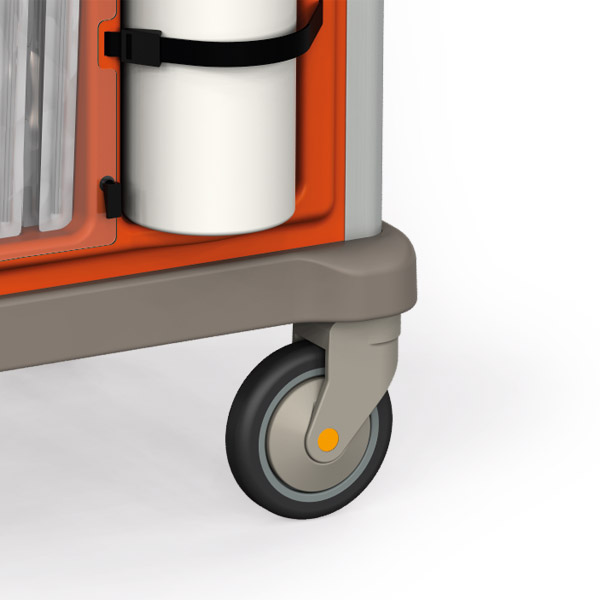 An antistatic wheel on a Persolife emergency trolley