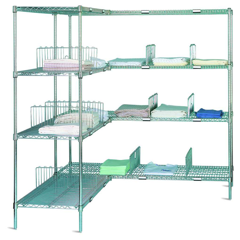 a corner installation of MOSYS modular shelving system