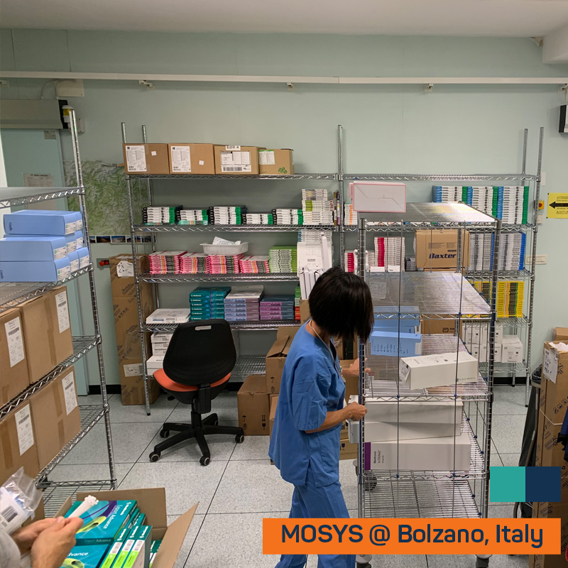 Mosys shelving system at Cardiology unit in Bolzano hopsita, Italy