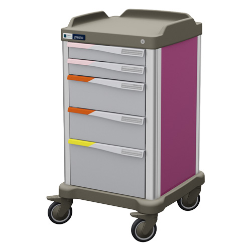 a PRESTO small hospital trolley with 5 FH-Drawers of 400 mm and no accessories