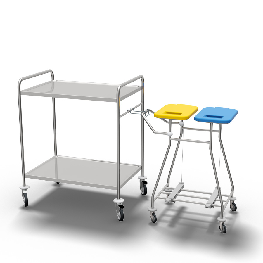 stainless steel service trolley CS962 coupled to a CB20P bag holder trolley for dirty linen at 900px