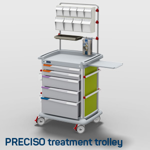 A Preciso treatment trolley with overbridge and accessories