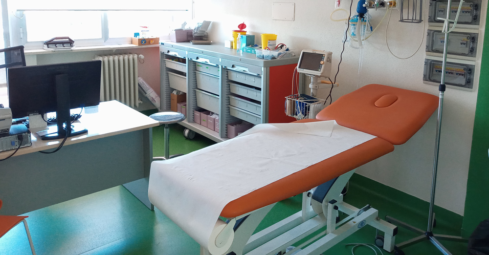 an examination room in Savigliano hospital, Italy, with mobile furniture