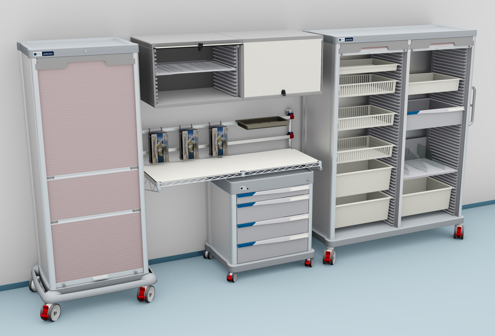 Mobile furniture: a fixed table with one DPT and two PRECISO TRS logistic columns