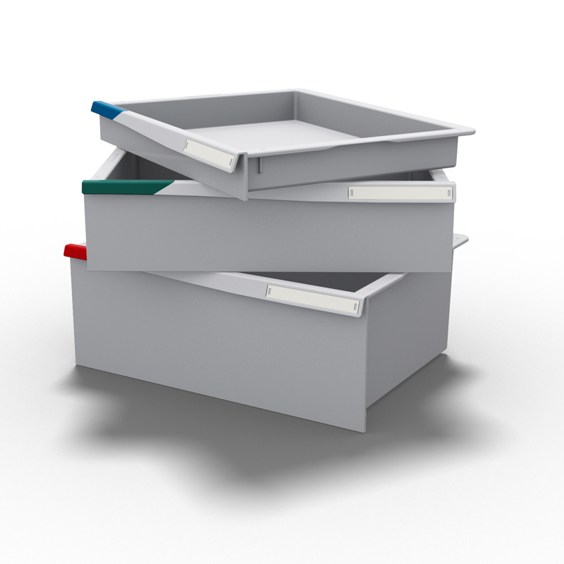 The FH-Drawer in its 3 main heights: 1 module, 2 modules and 3 modules