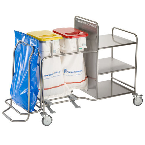 ISEO trio: a trolley dedicated to collecting waste and dirty linen, and distributing clean linen. Ideal for hospitals and nursing homes