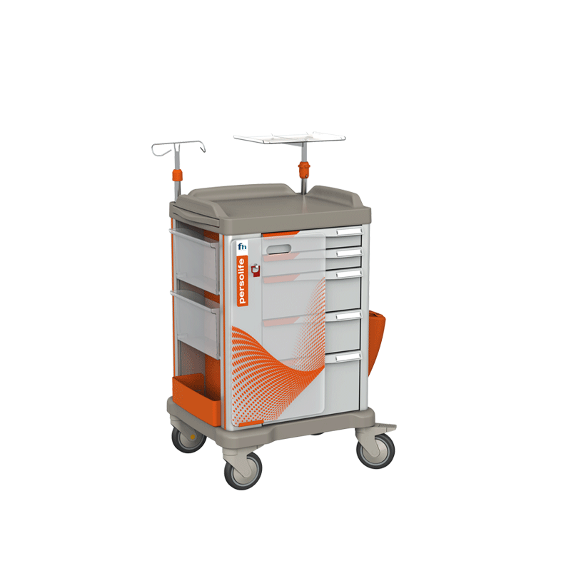 PERSOLIFE 400 medium is an emergency trolley, or crash cart, with 400 mm wide FH-Drawers