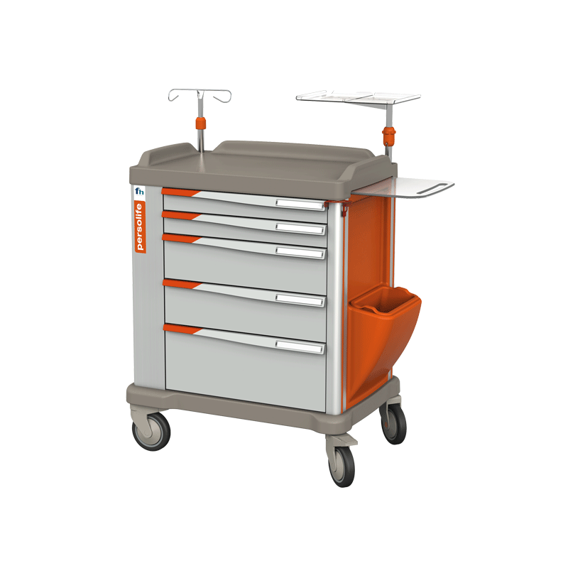 PERSOLIFE 600 large is an emergency trolley, or crash cart, with 600 mm wide FH-Drawers