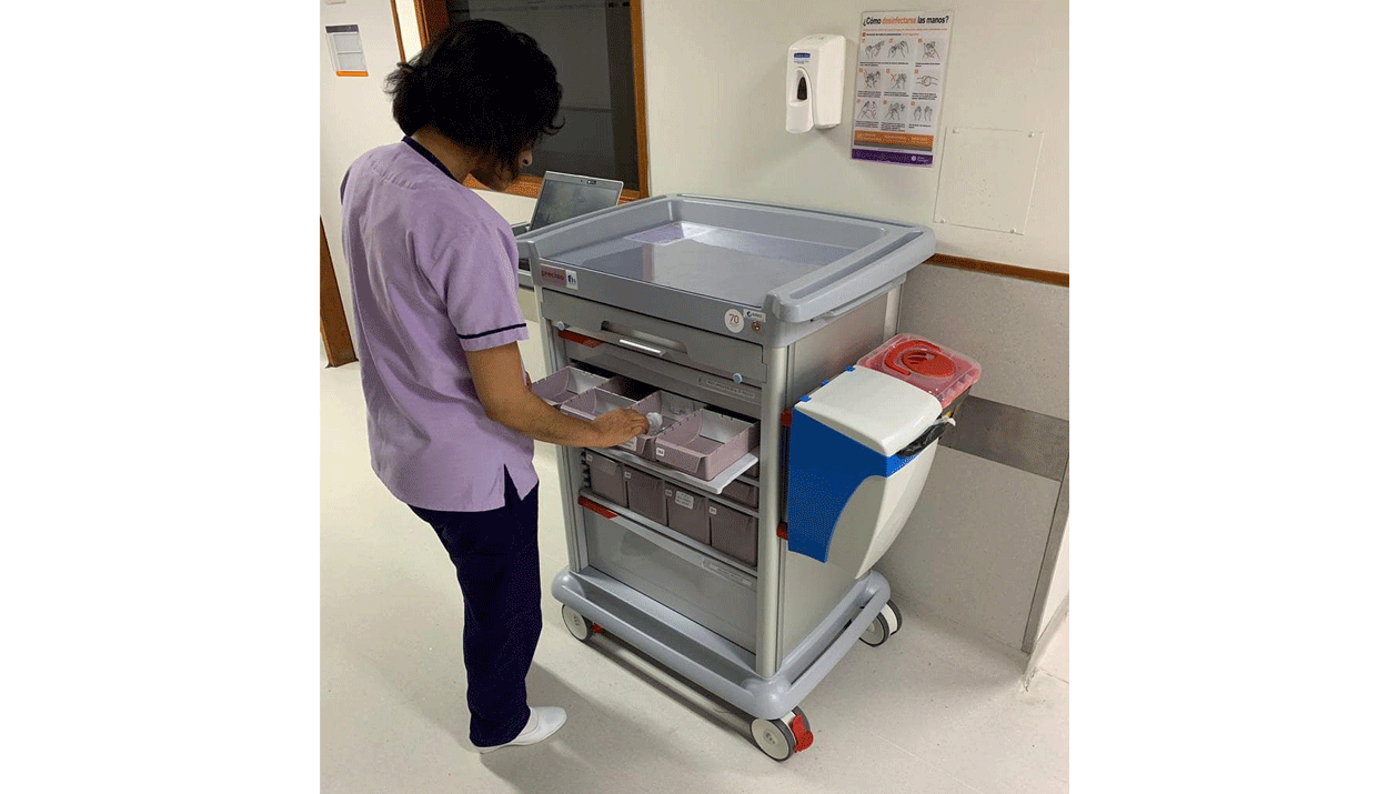 A PRECISO hospital trolley used for therapy preparation at the San Pablo Clinic, Peru