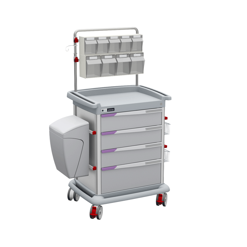 PRECISO hospital and medication trolley with overbridge and accessories