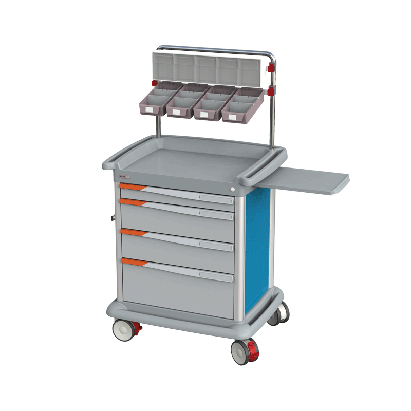 PRECISO hospital and medication trolley with overbridge and accessories