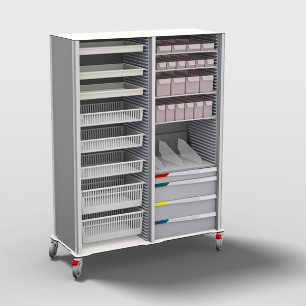 LOGU184DAL: a double LOGU 4 mobile storage cabinet, with 600 mm front, that is fully compatible with the ISO 600x400 standard