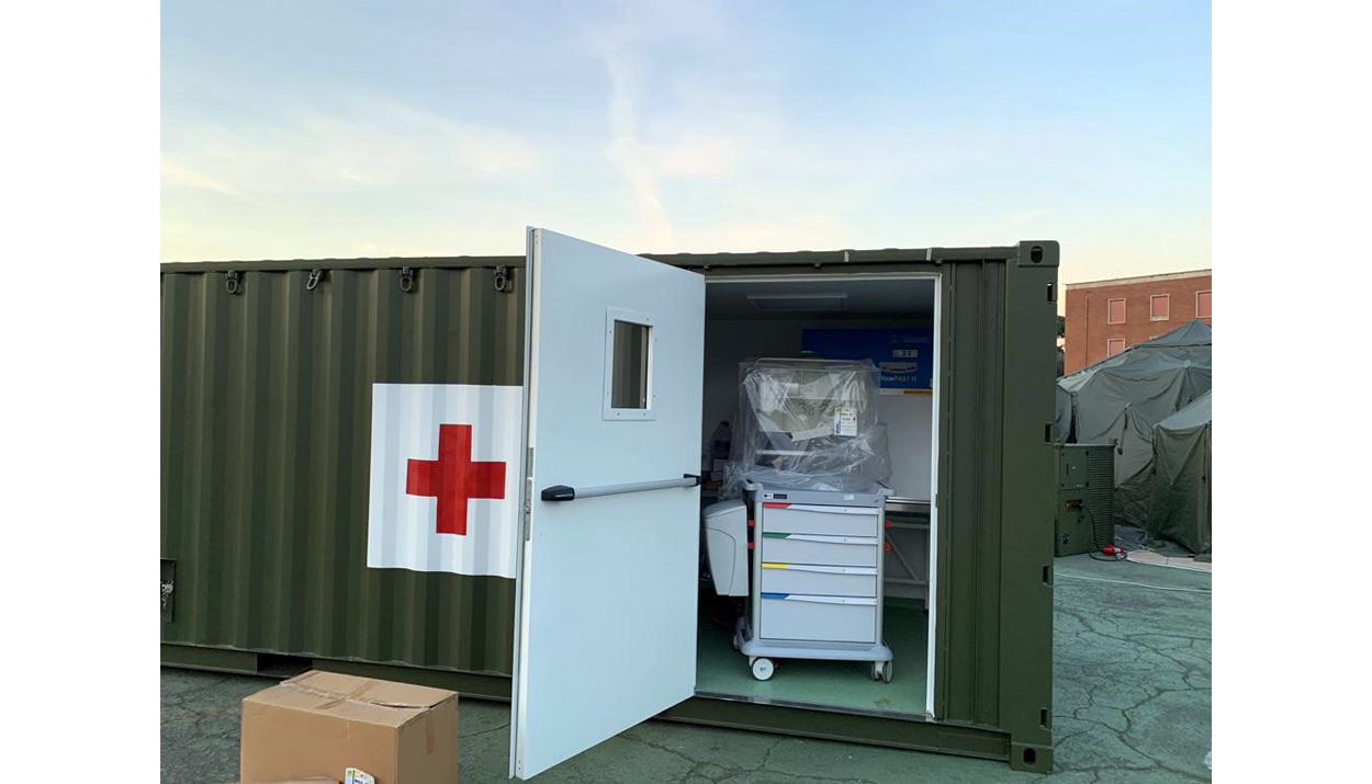 PRECISO therapy trolley in container of NATO field hospital