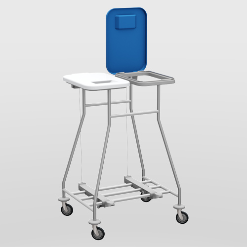 A double bag holder trolley from the ISEO line for collecting and sorting dirty laundry, ideal for hospitals, retirement homes and hotels