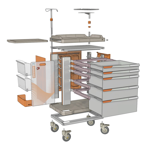 the drawing shows the exploded structure of a PERSOLIFE emergency trolley