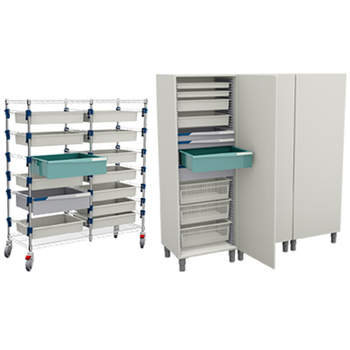 A MOSYS-ISO on wheels and an ISO campatible cabinet: both can hold several FH-Drawers