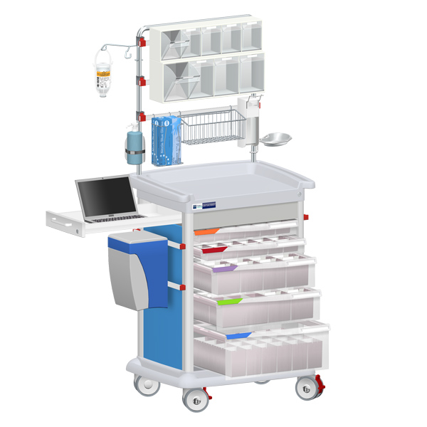 3D rendering of a PRECISO therapy trolley with overbridge obtained using the online configurator FH-experience