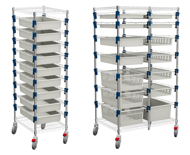 MOSYS-ISO shelving system on wheels: a single and a double column version