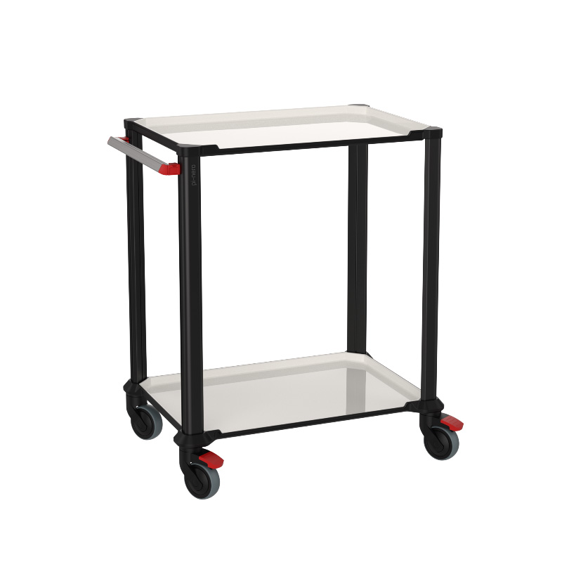 The PI-NERO service trolley with 2 shelves and 1 push handle