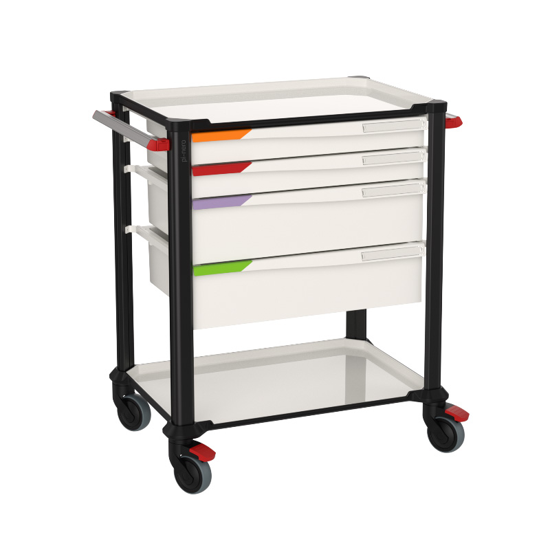 The PI-NERO service trolley with 2 shelves and FH-drawers