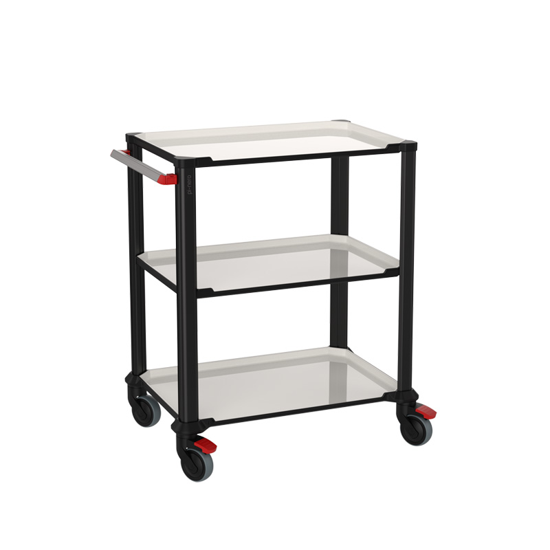 The PI-NERO service trolley with 3 shelves and 1 push handle