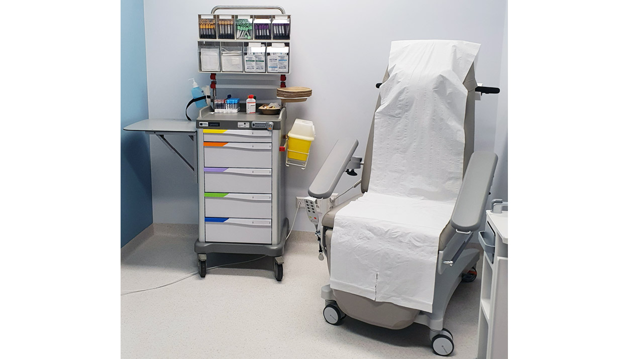 A PRESTO small trolley in a therapy room of the Institut Bordet in Bruxelles