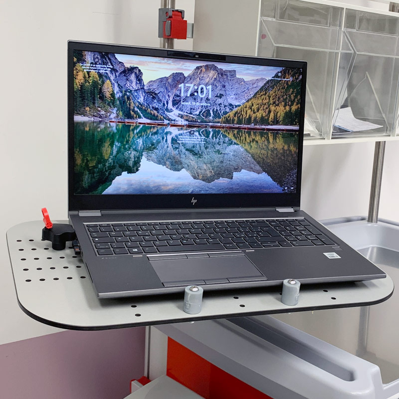 top view of 3-axis laptop holder for med trolley