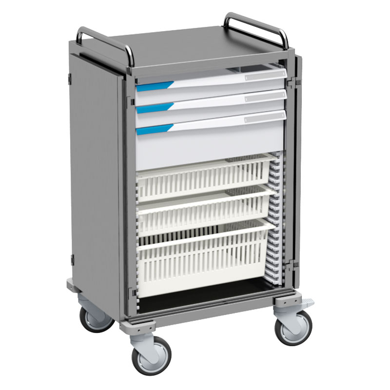 CT61 stainless steel trolley with ISO walls, baskets and drawers
